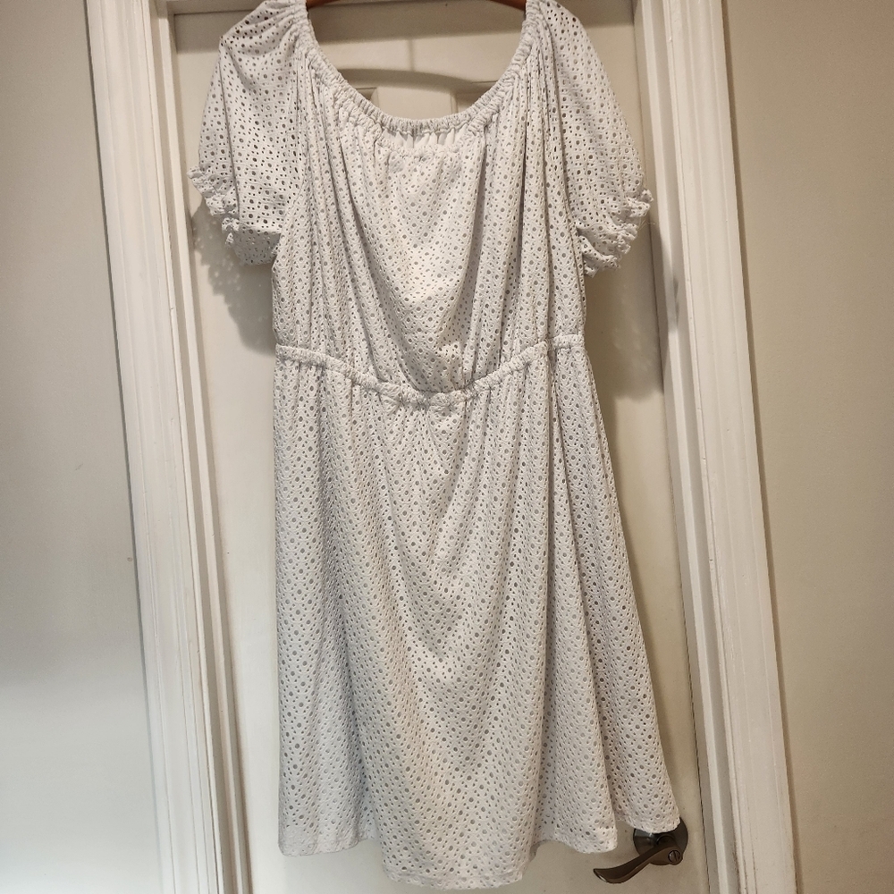 Cato White Eyelet Dress Size 22W Cottagecore Boho Puff Sleeve Spring Summer - Picture 2 of 7